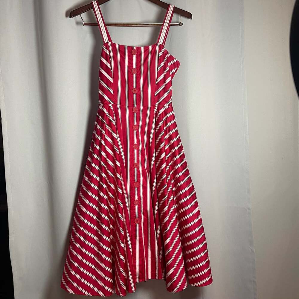 White House Black Market Cherry Stripe V Moncherie Fit N Flare Midi Dress